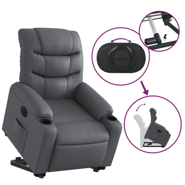 Fauteuil inclinable électrique gris similicuir – Image 8