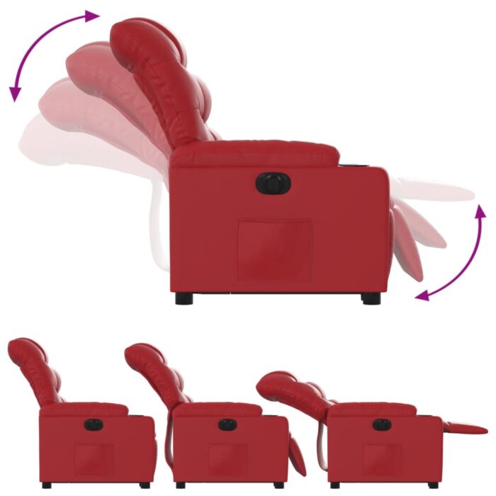 Fauteuil inclinable électrique rouge similicuir – Image 4