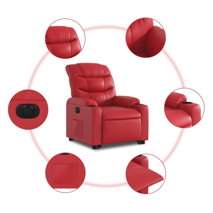 Fauteuil inclinable électrique rouge similicuir – Image 5