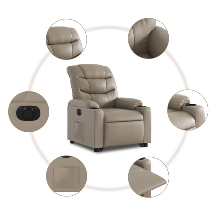 Fauteuil inclinable électrique cappuccino similicuir – Image 5