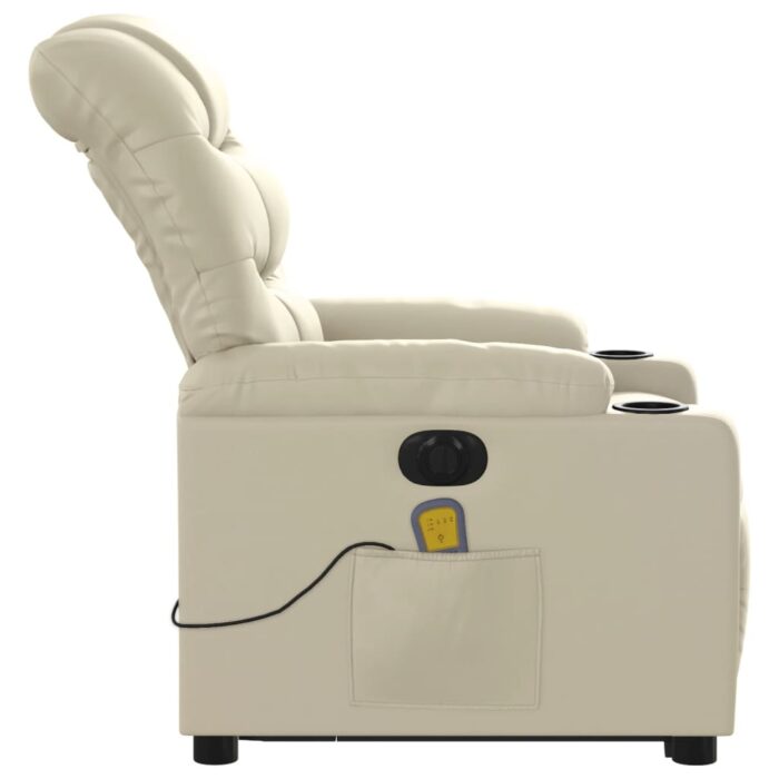 Fauteuil inclinable de massage électrique crème similicuir – Image 7