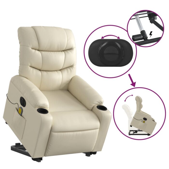 Fauteuil inclinable de massage électrique crème similicuir – Image 8