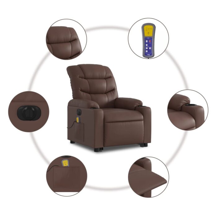 Fauteuil inclinable de massage électrique marron similicuir – Image 5