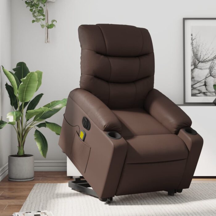 Fauteuil inclinable de massage électrique marron similicuir – Image 1