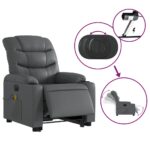 Fauteuil inclinable de massage électrique gris similicuir – Image 3
