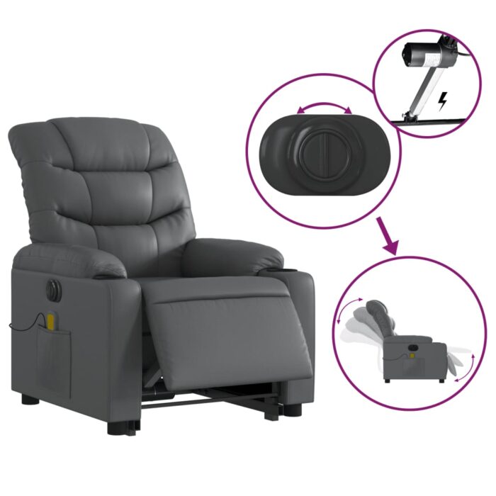 Fauteuil inclinable de massage électrique gris similicuir – Image 3