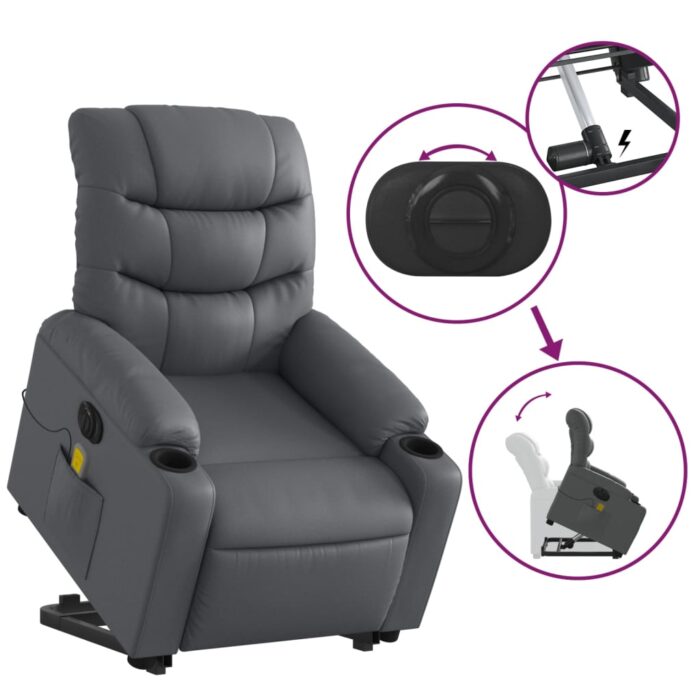 Fauteuil inclinable de massage électrique gris similicuir – Image 8