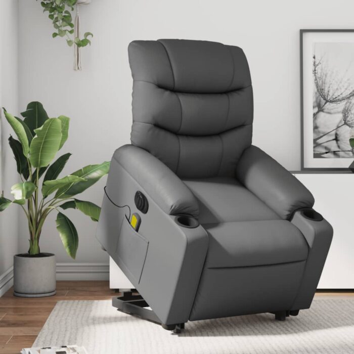 Fauteuil inclinable de massage électrique gris similicuir – Image 1