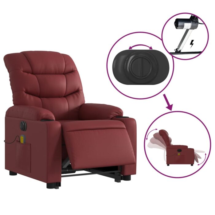 Fauteuil inclinable de massage électrique rouge bordeaux – Image 3