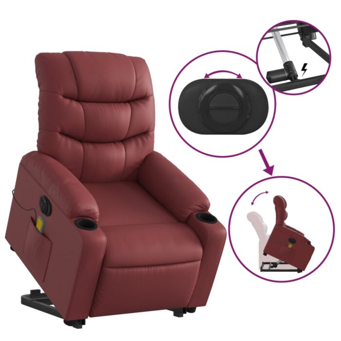Fauteuil inclinable de massage électrique rouge bordeaux – Image 8