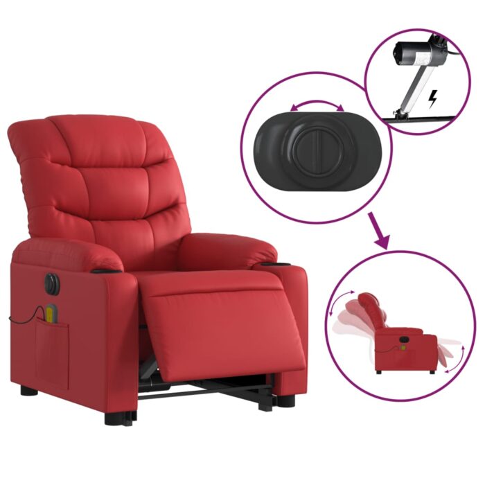 Fauteuil inclinable de massage électrique rouge similicuir – Image 3