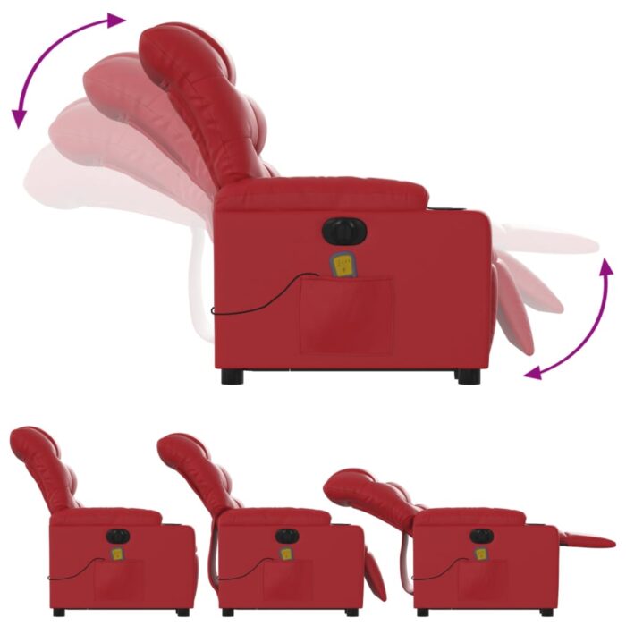 Fauteuil inclinable de massage électrique rouge similicuir – Image 4