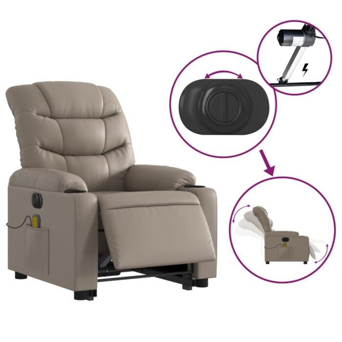 Fauteuil inclinable de massage électrique cappuccino similicuir – Image 3