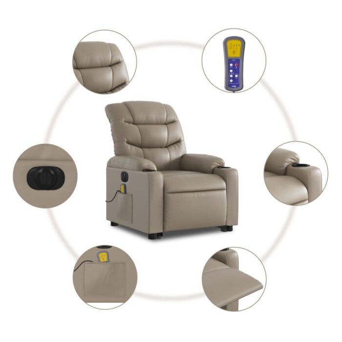 Fauteuil inclinable de massage électrique cappuccino similicuir – Image 5