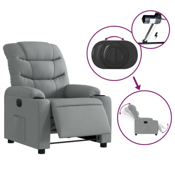 Fauteuil inclinable électrique Gris clair Tissu – Image 3