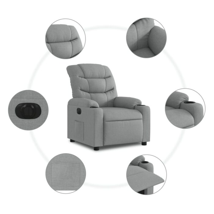 Fauteuil inclinable électrique Gris clair Tissu – Image 5