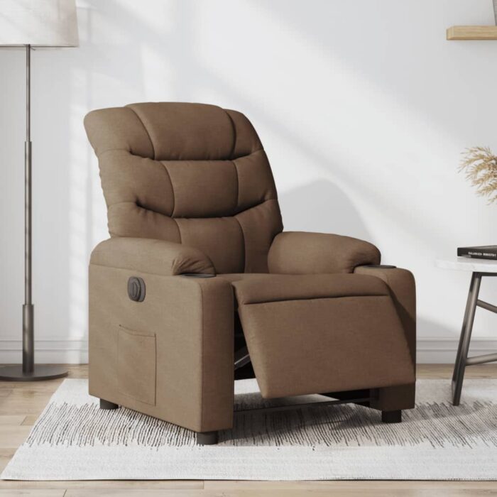 Fauteuil inclinable électrique Marron Tissu – Image 1