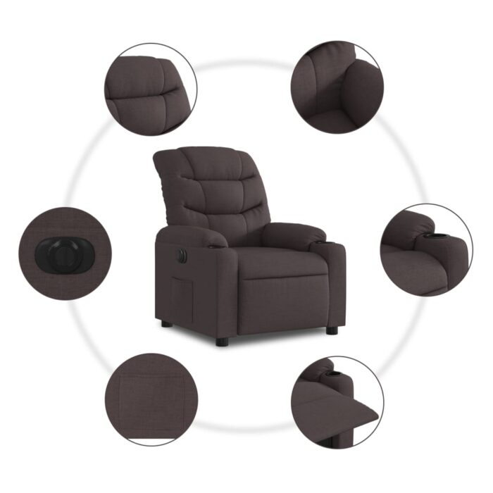 Fauteuil inclinable électrique Marron foncé Tissu – Image 5