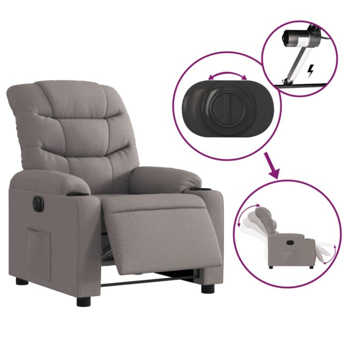 Fauteuil inclinable électrique Taupe Tissu – Image 3