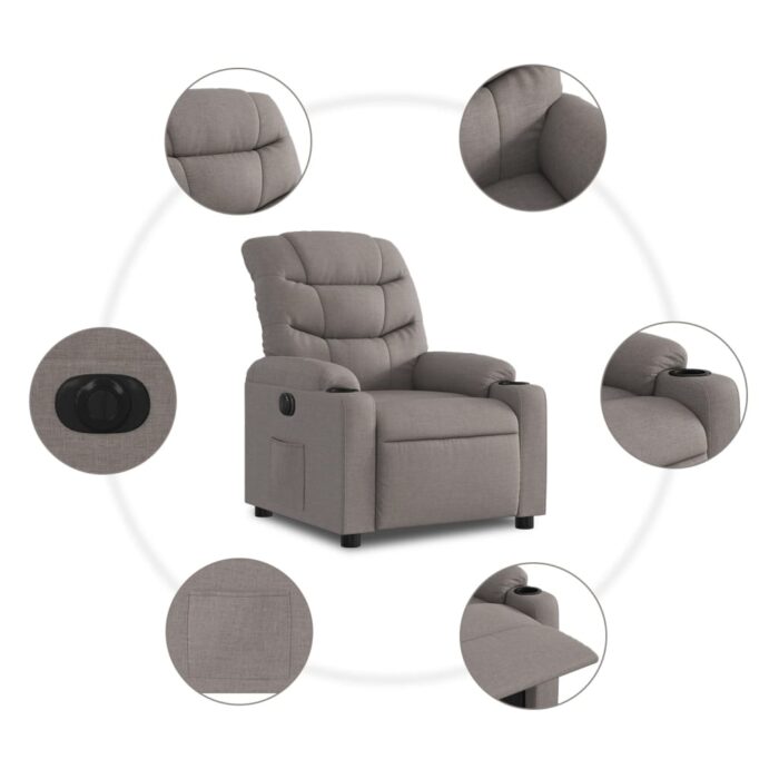 Fauteuil inclinable électrique Taupe Tissu – Image 5