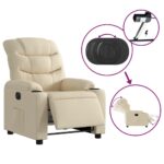 Fauteuil inclinable électrique Crème Tissu – Image 3