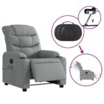 Fauteuil de massage inclinable électrique gris clair tissu – Image 3