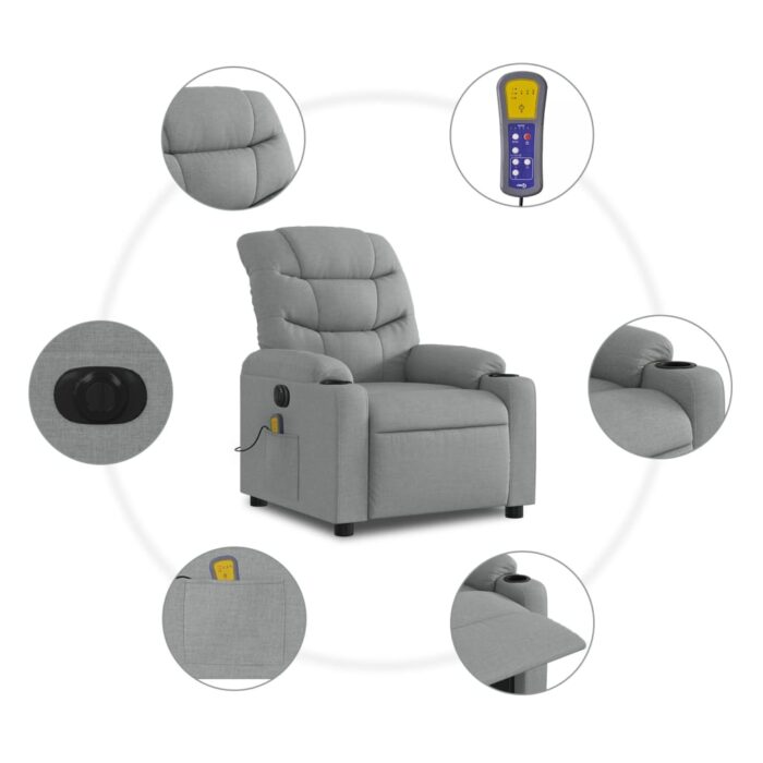 Fauteuil de massage inclinable électrique gris clair tissu – Image 5