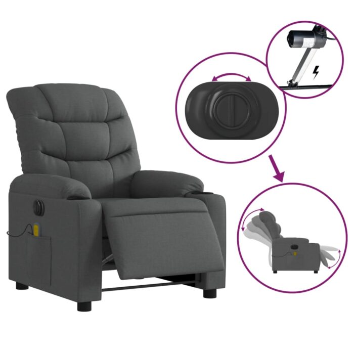 Fauteuil inclinable de massage électrique gris foncé tissu – Image 3