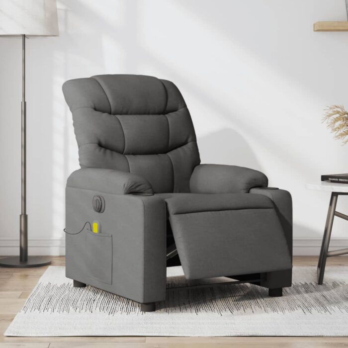Fauteuil inclinable de massage électrique gris foncé tissu – Image 1