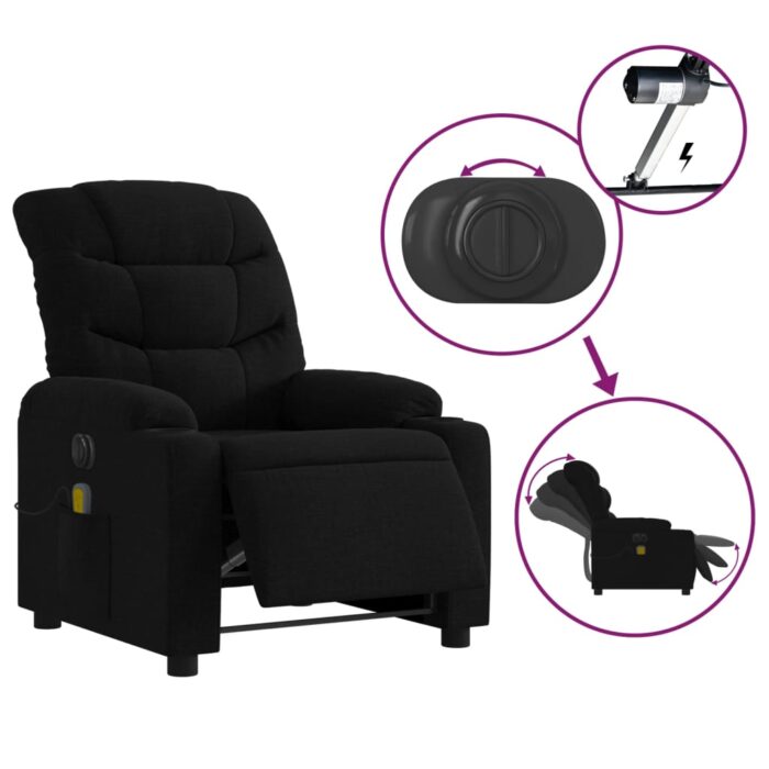 Fauteuil de massage inclinable électrique Noir Tissu – Image 3