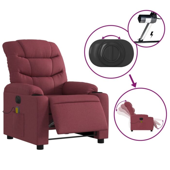 Fauteuil de massage inclinable électrique Rouge bordeaux Tissu – Image 3