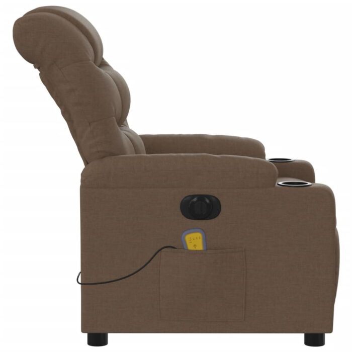 Fauteuil inclinable de massage électrique marron tissu – Image 7