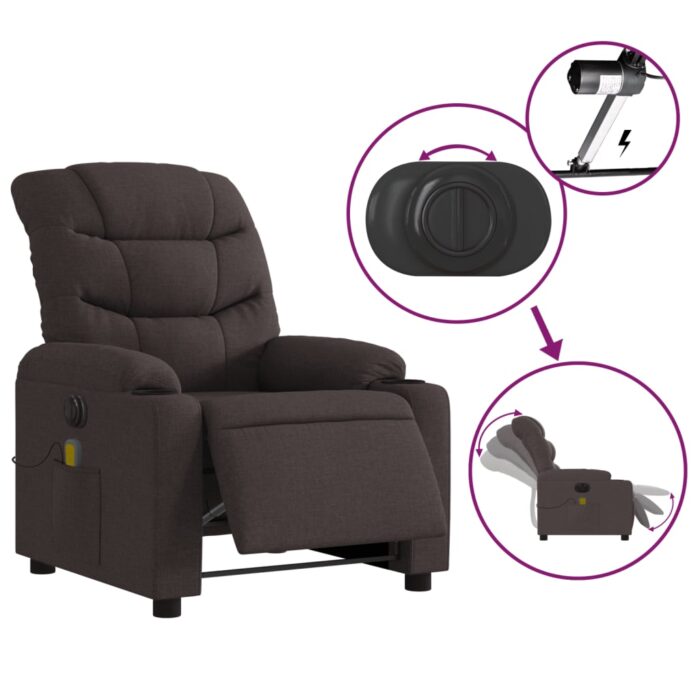 Fauteuil de massage inclinable électrique Marron foncé Tissu – Image 3
