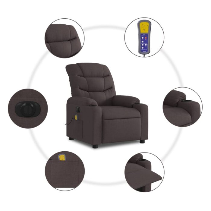 Fauteuil de massage inclinable électrique Marron foncé Tissu – Image 5