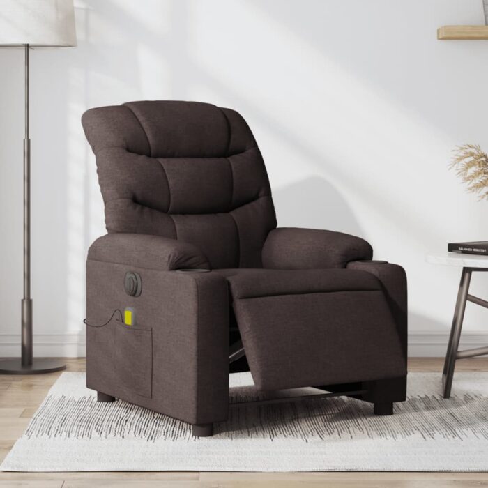 Fauteuil de massage inclinable électrique Marron foncé Tissu – Image 1