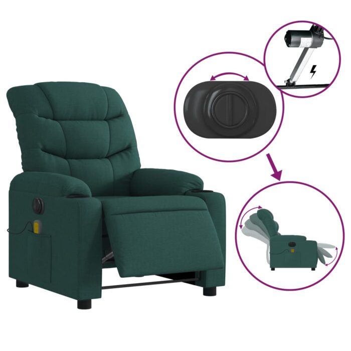 Fauteuil de massage inclinable électrique Vert foncé Tissu – Image 3