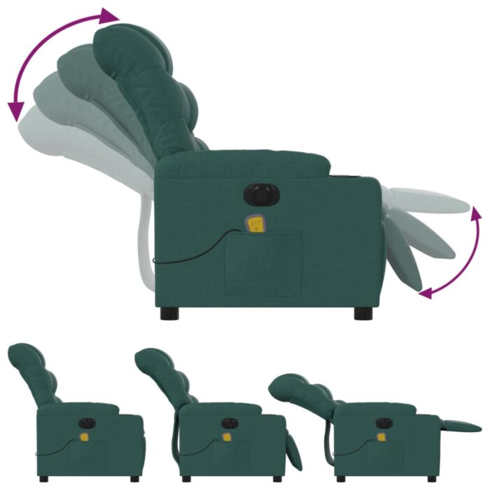 Fauteuil de massage inclinable électrique Vert foncé Tissu – Image 4