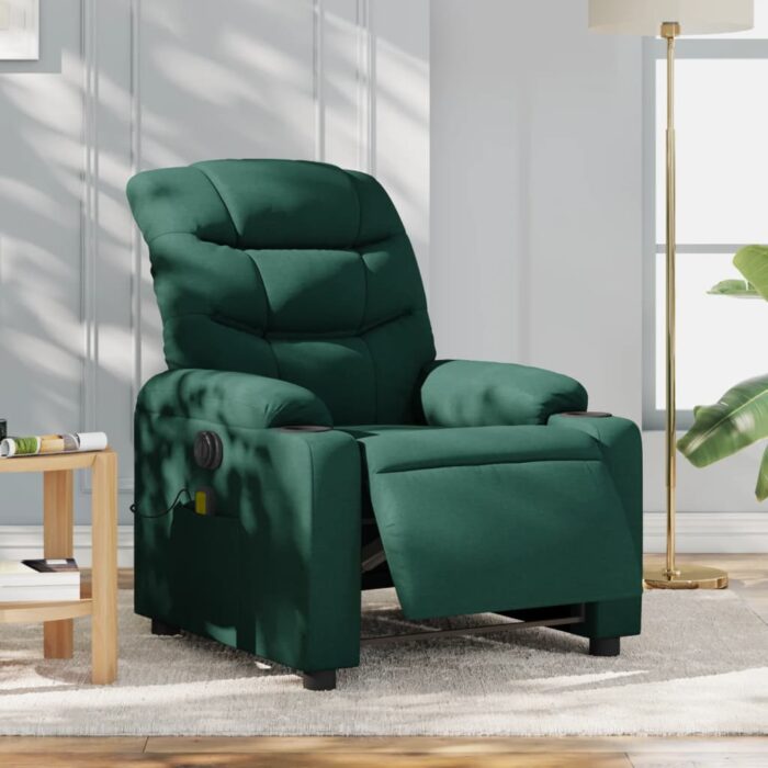 Fauteuil de massage inclinable électrique Vert foncé Tissu – Image 1
