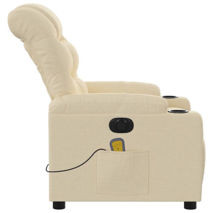 Fauteuil inclinable de massage électrique crème tissu – Image 7