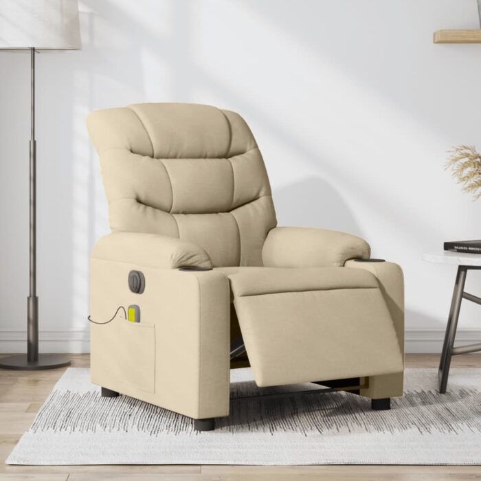 Fauteuil inclinable de massage électrique crème tissu – Image 1