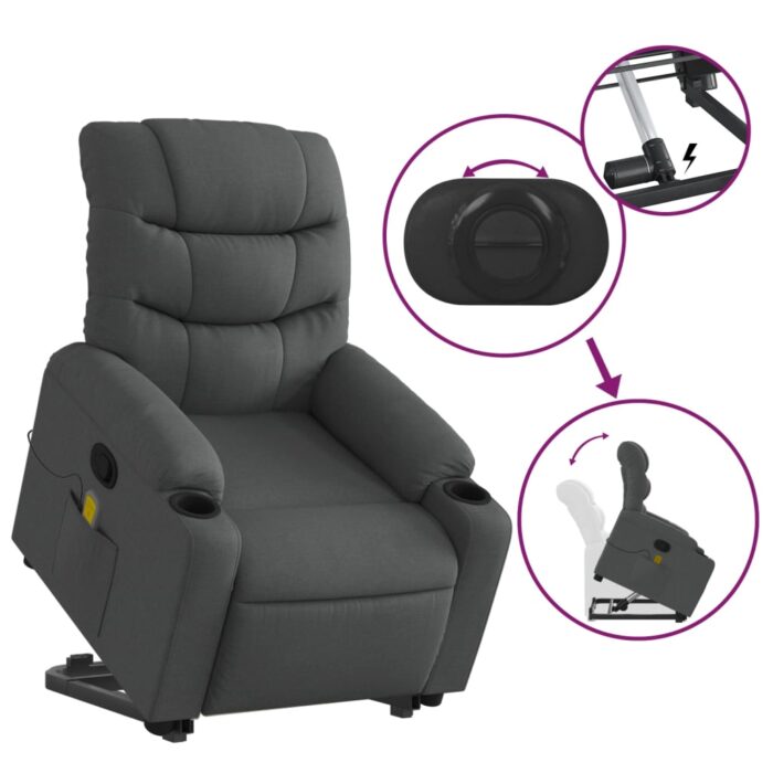 Fauteuil de massage inclinable Gris foncé Tissu – Image 3