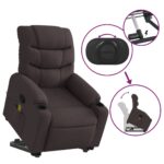Fauteuil inclinable de massage Marron foncé Tissu – Image 3