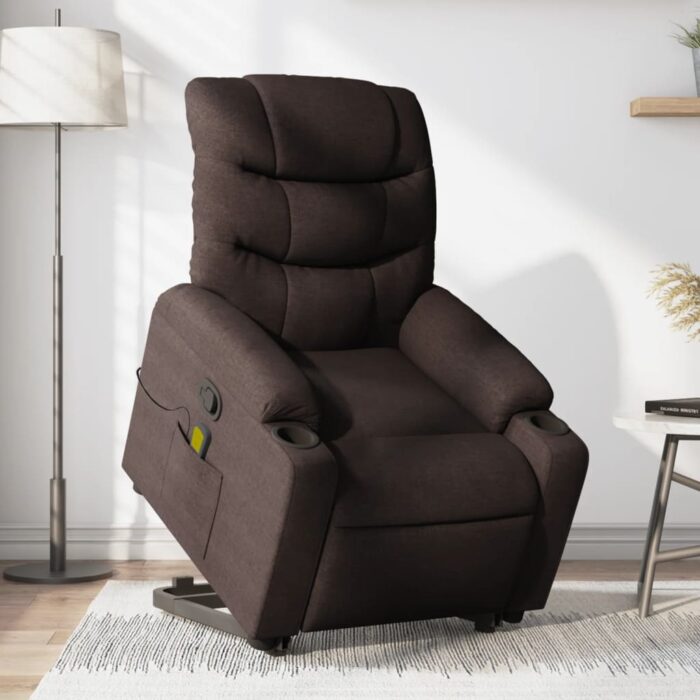 Fauteuil inclinable de massage Marron foncé Tissu – Image 1