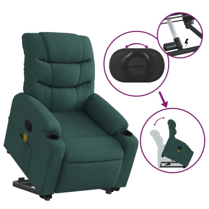 Fauteuil inclinable de massage Vert foncé Tissu – Image 3