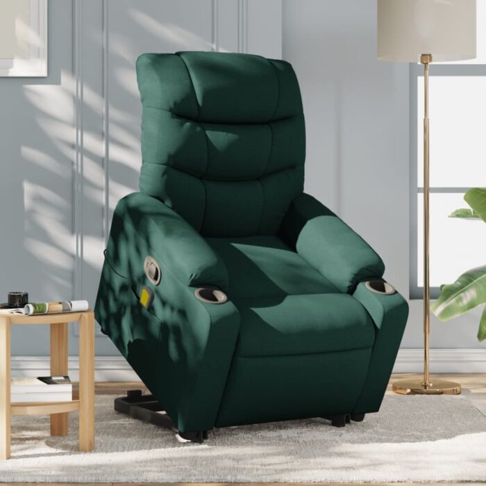 Fauteuil inclinable de massage Vert foncé Tissu – Image 1