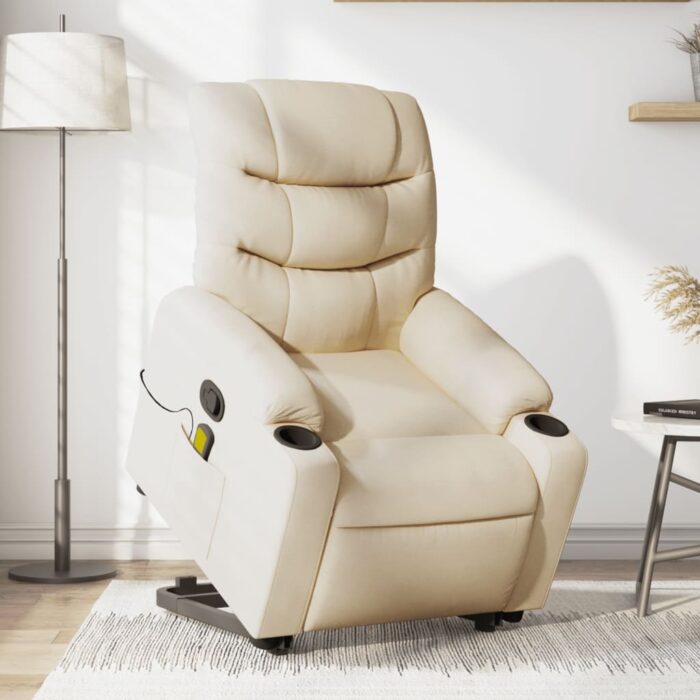 Fauteuil inclinable de massage Crème Tissu – Image 1