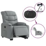 Fauteuil inclinable électrique gris clair tissu – Image 3