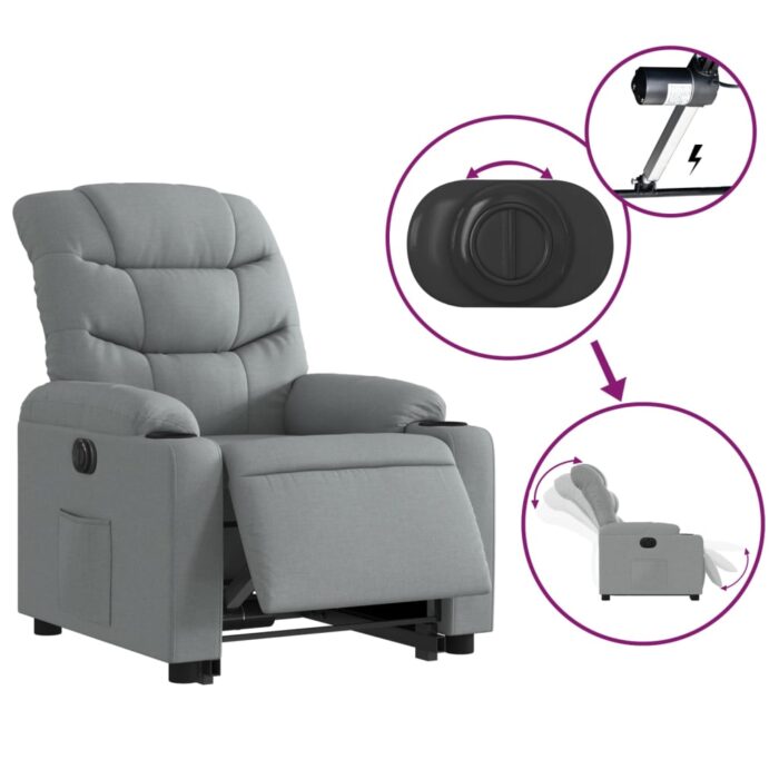 Fauteuil inclinable électrique gris clair tissu – Image 3