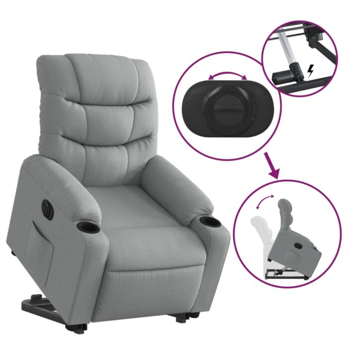 Fauteuil inclinable électrique gris clair tissu – Image 8