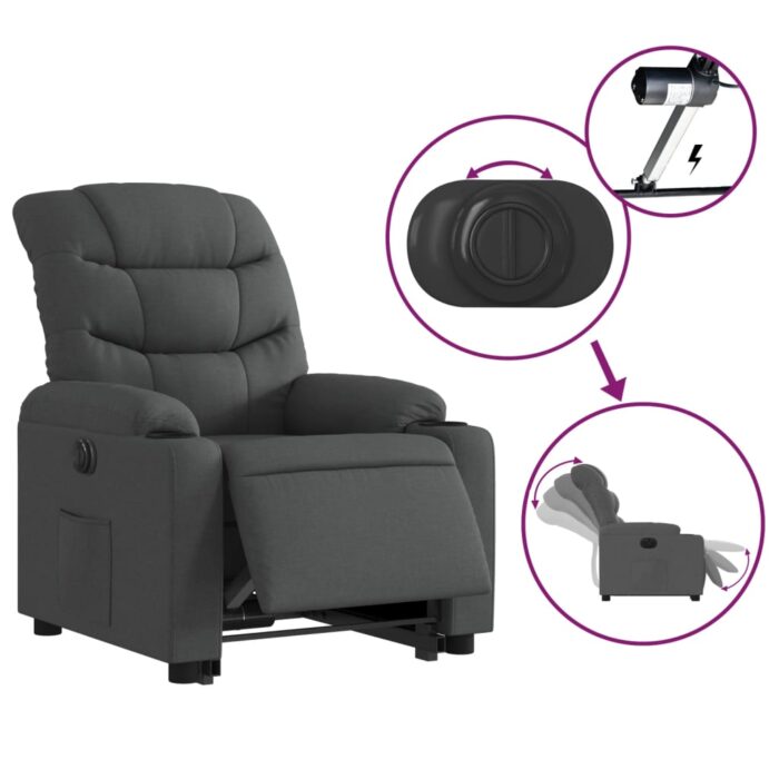 Fauteuil inclinable électrique gris foncé tissu – Image 3